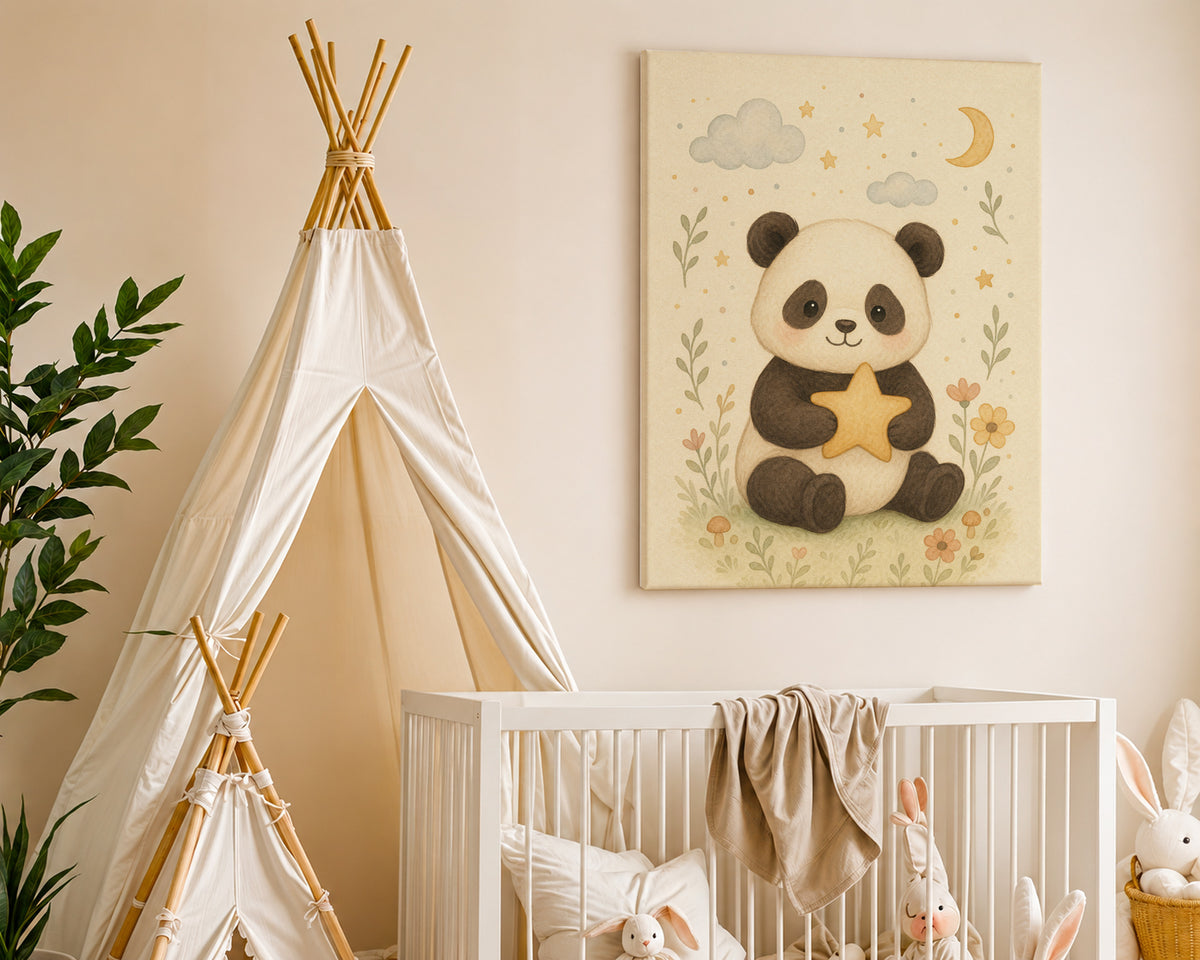 Dětský obraz Panda s měsíčkem a hvězdičkami