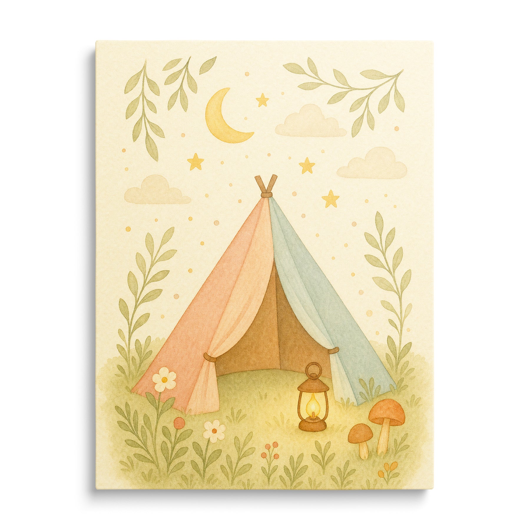 Dětský obraz s teepee stanem, měsíčkem a lucernou